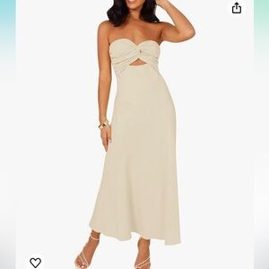 Amazon Women Cotton Linen Strapless Twist Knot Front Bandeau Tube Maxi Dresses